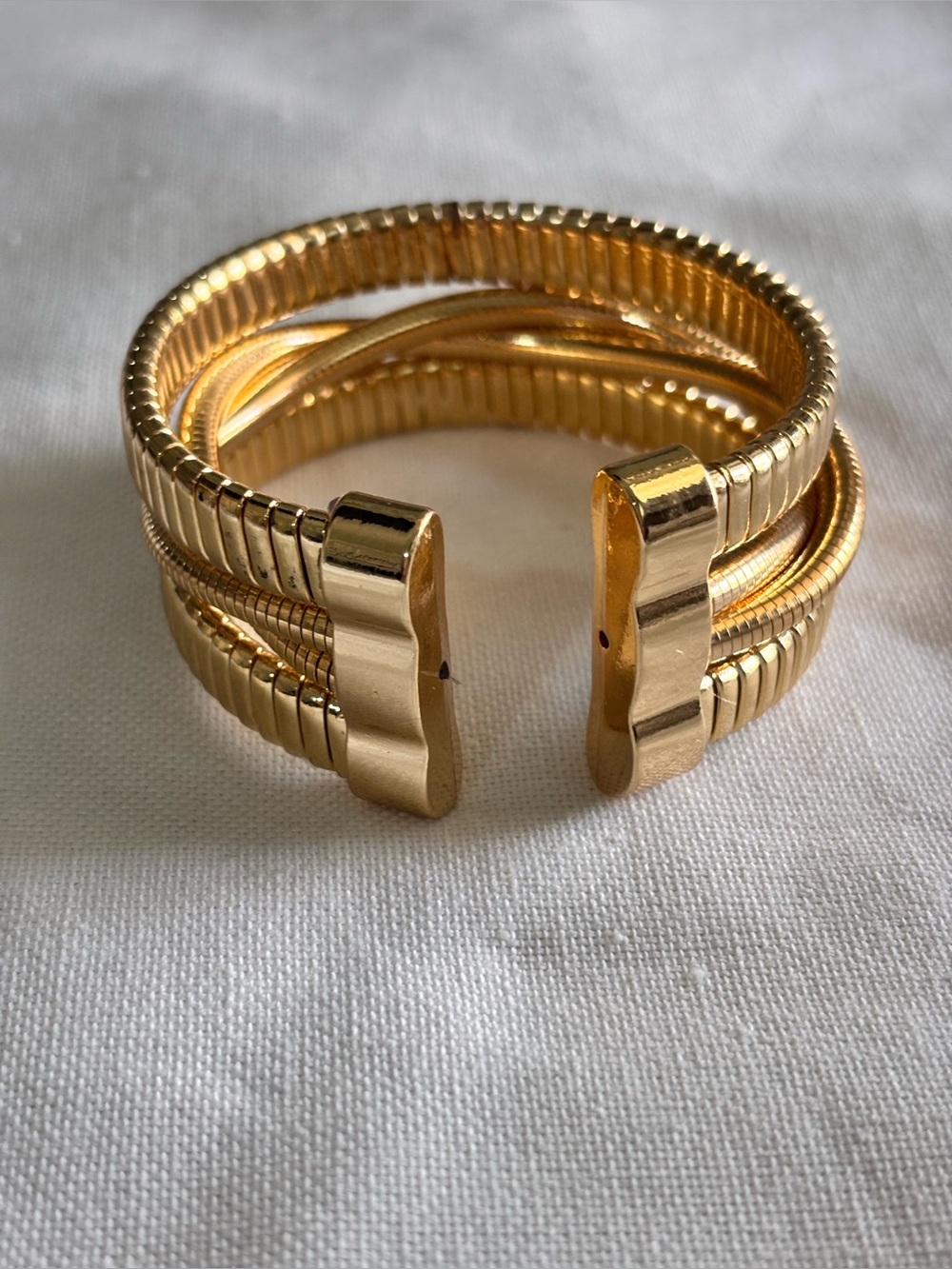 Fall Trend Gold Ribbed Multi-Row Statement Cuff Bracelet